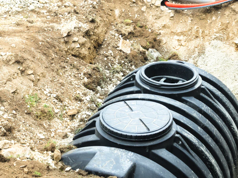 black septic tank during installation